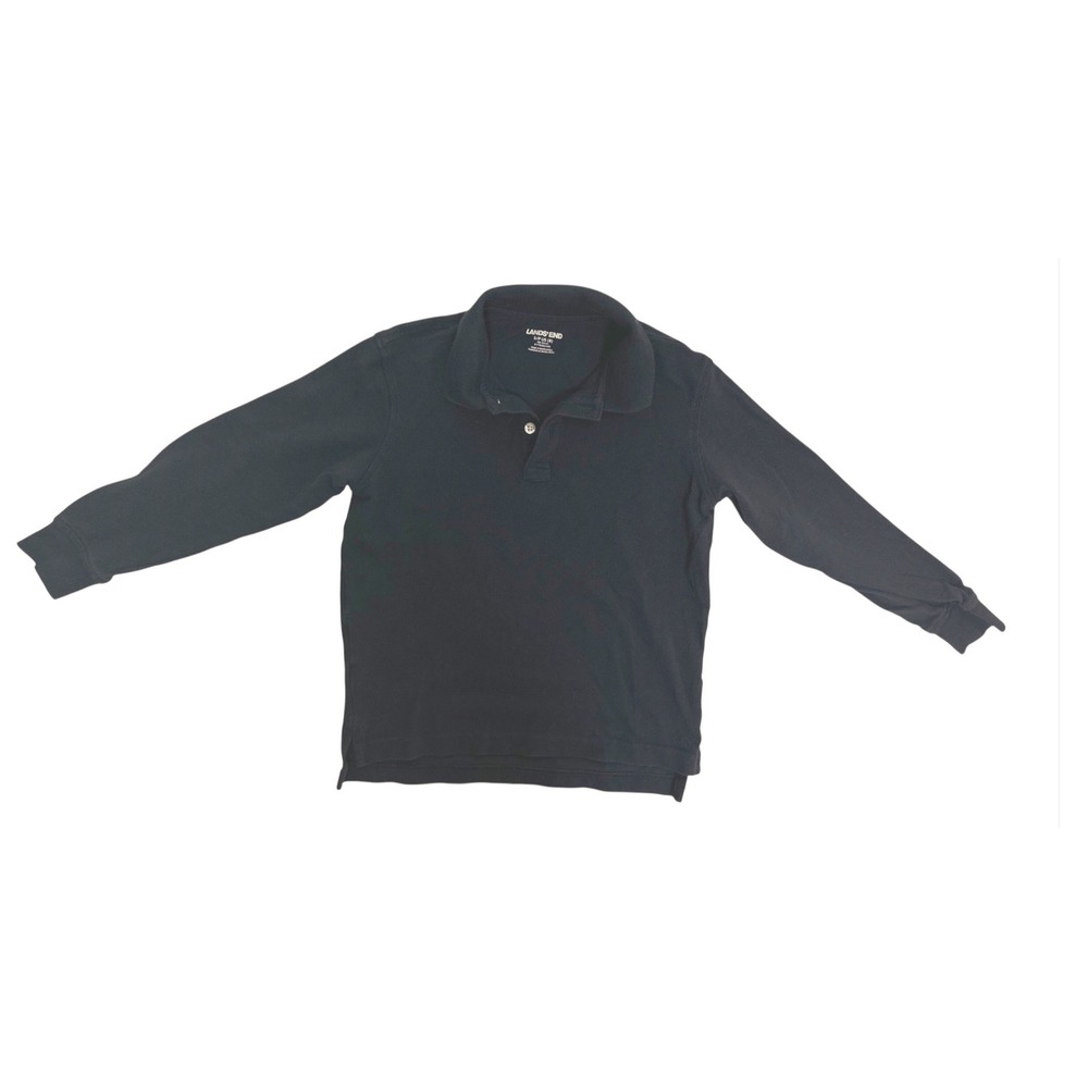 Lands End Boys Navy Blue Long Sleeve  Polo Shirt Size Small 8